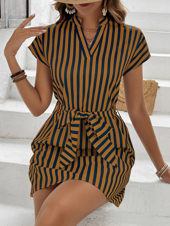 MAELYN | Striped Mini Dress with Belted Waist