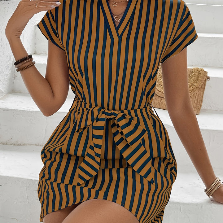 MAELYN | Striped Mini Dress with Belted Waist